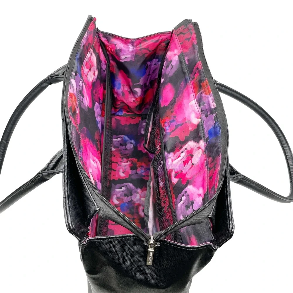 Mary Kay Black Faux Leather Floral Interior Travel‎ Tote Consultant Bag